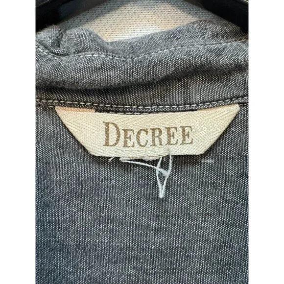 Decree Mens Acid Wash Denim Button-Up Shirt XL Gray - Picture 2 of 10